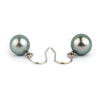 Silvery Blue Pink Tahitian Pearl Dangle Earrings on 14K White Gold