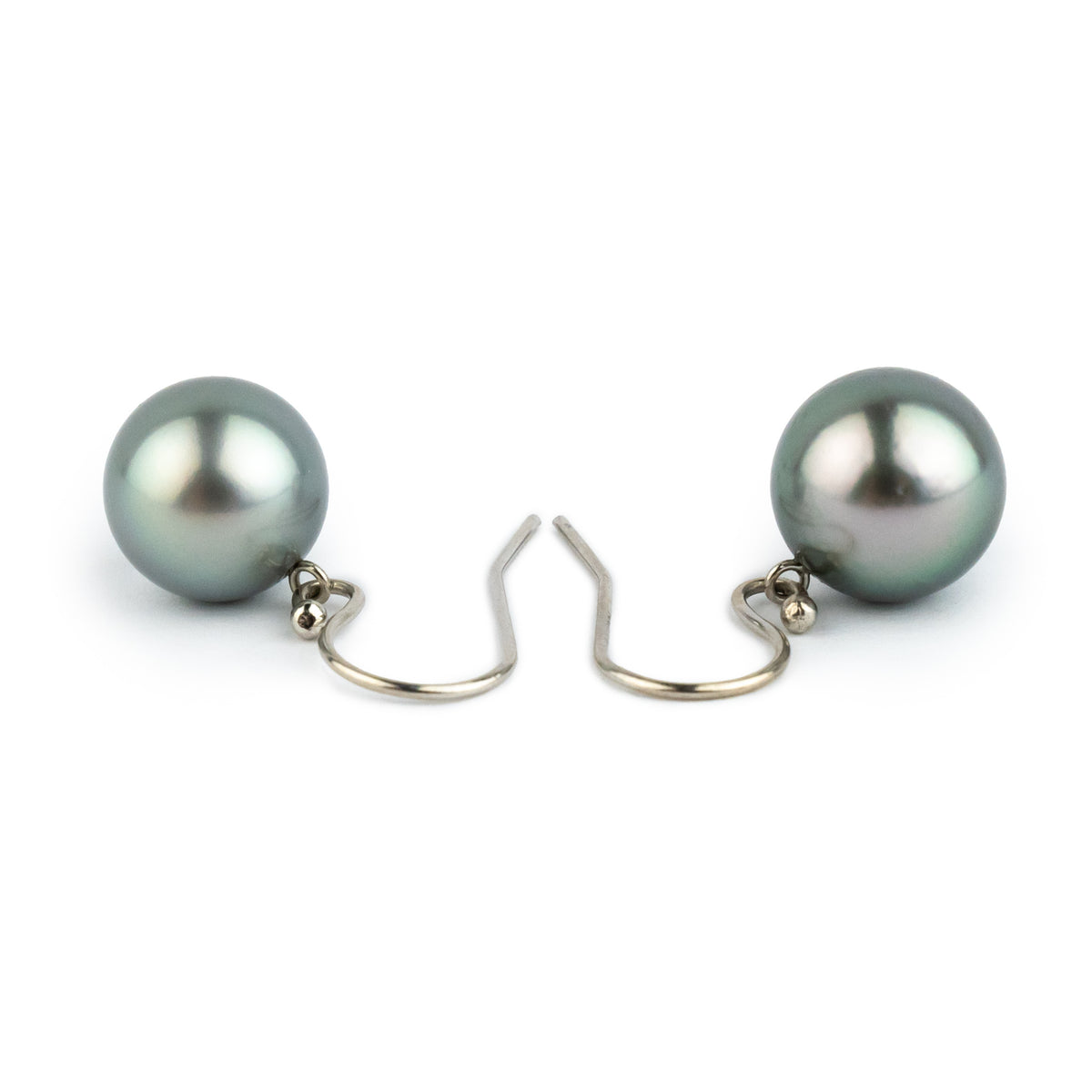 Silvery Blue Pink Tahitian Pearl Dangle Earrings on 14K White Gold