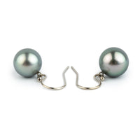 Silvery Blue Pink Tahitian Pearl Dangle Earrings on 14K White Gold