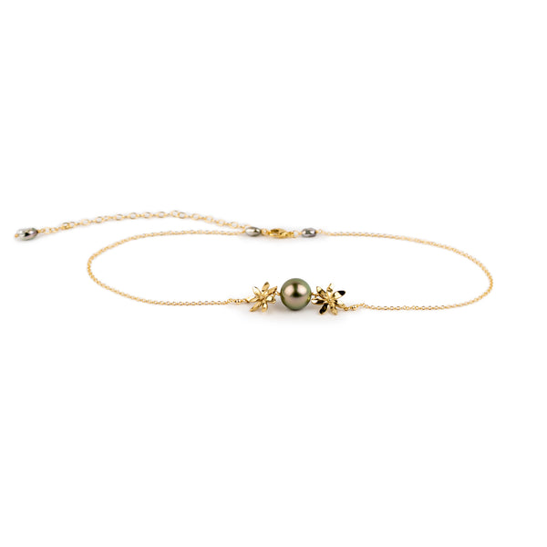 Golden Pink Green Tiaré Choker Necklace on 14k Yellow Gold