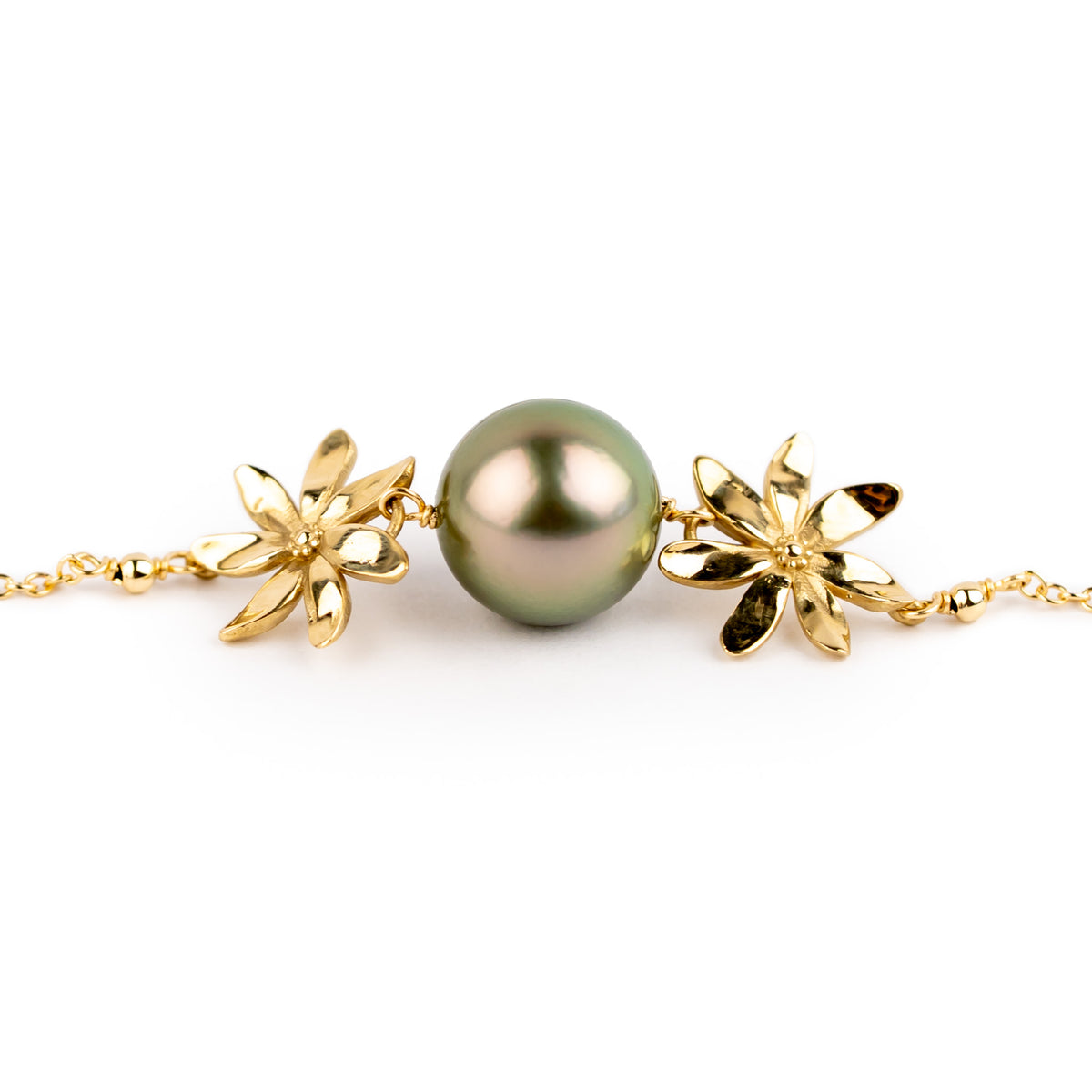 Golden Pink Green Tiaré Choker Necklace on 14k Yellow Gold