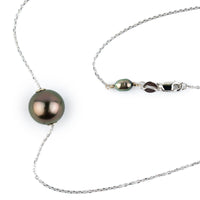 Aubergine Green 10.2mm Tahitian Pearl Solitaire Necklace on 14K White Gold