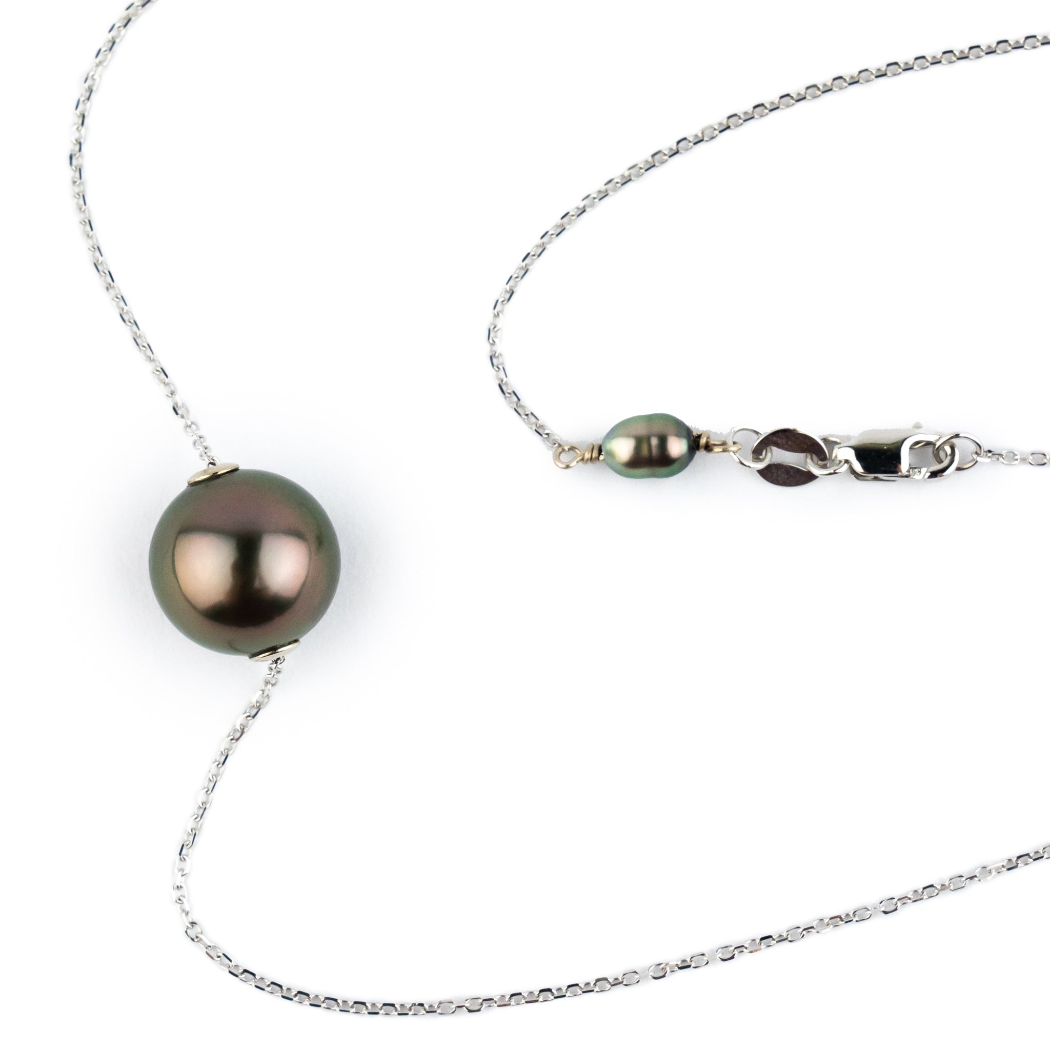 Aubergine Green 10.2mm Tahitian Pearl Solitaire Necklace on 14K White Gold