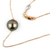 Rosy Pink Green 9.7mm Tahitian Pearl Solitaire Necklace on 14K Rose Gold