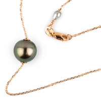 Rosy Pink Green 9.7mm Tahitian Pearl Solitaire Necklace on 14K Rose Gold