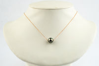 Rosy Pink Green 9.7mm Tahitian Pearl Solitaire Necklace on 14K Rose Gold