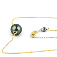 Indigo-Green 9.2mm Pearl Solitaire Necklace on 14K Yellow Gold