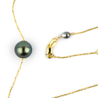 Indigo-Green 9.2mm Pearl Solitaire Necklace on 14K Yellow Gold
