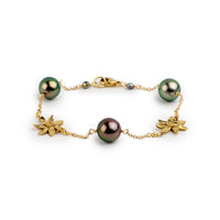 Garnet Green Tiaré Tahitian Pearl Tin Cup Bracelet on 14k Yellow Gold