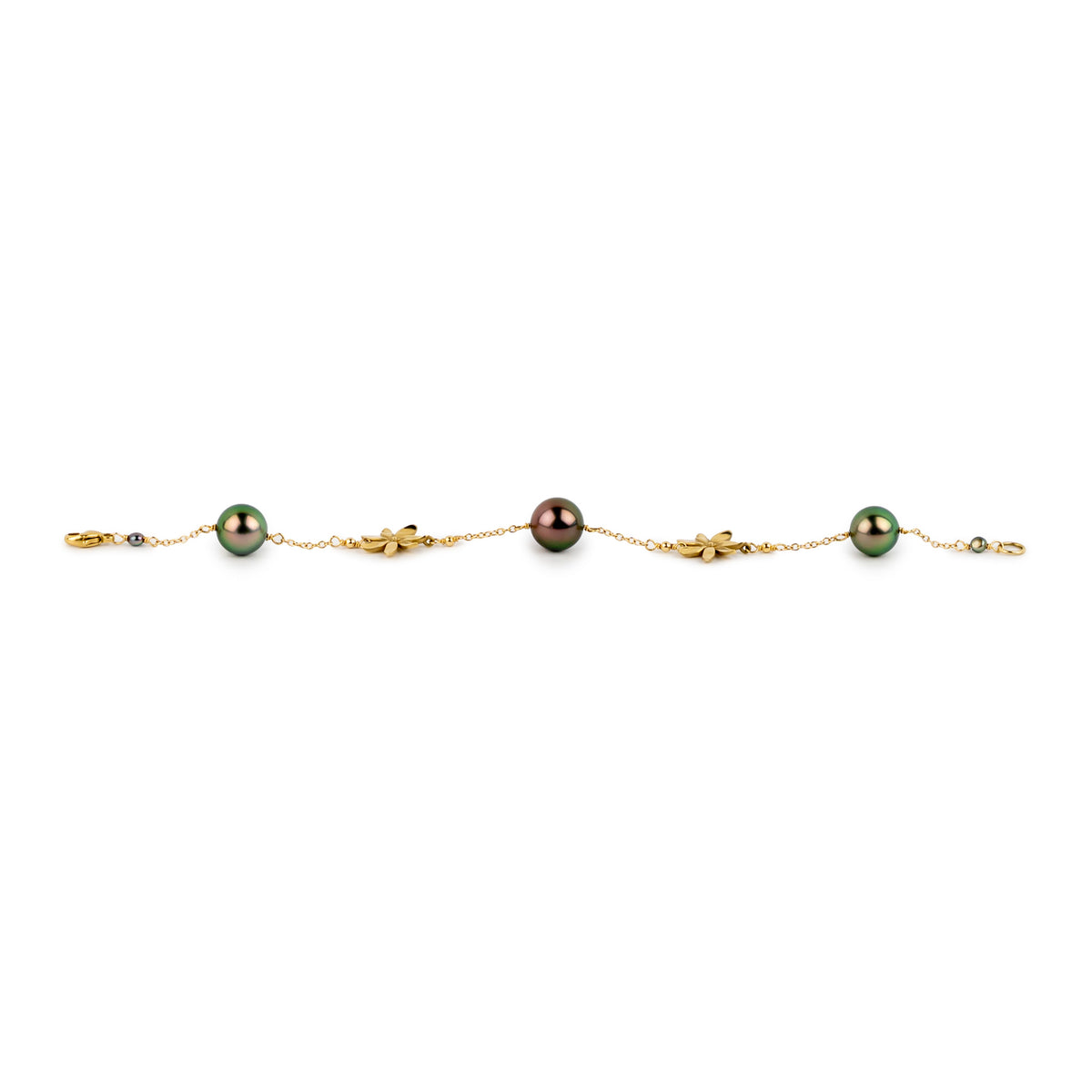 Garnet Green Tiaré Tahitian Pearl Tin Cup Bracelet on 14k Yellow Gold