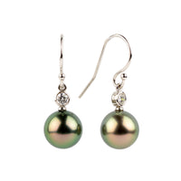 Tahitian Pearl & Diamond Aurora French Hook Earrings on 14K White Gold