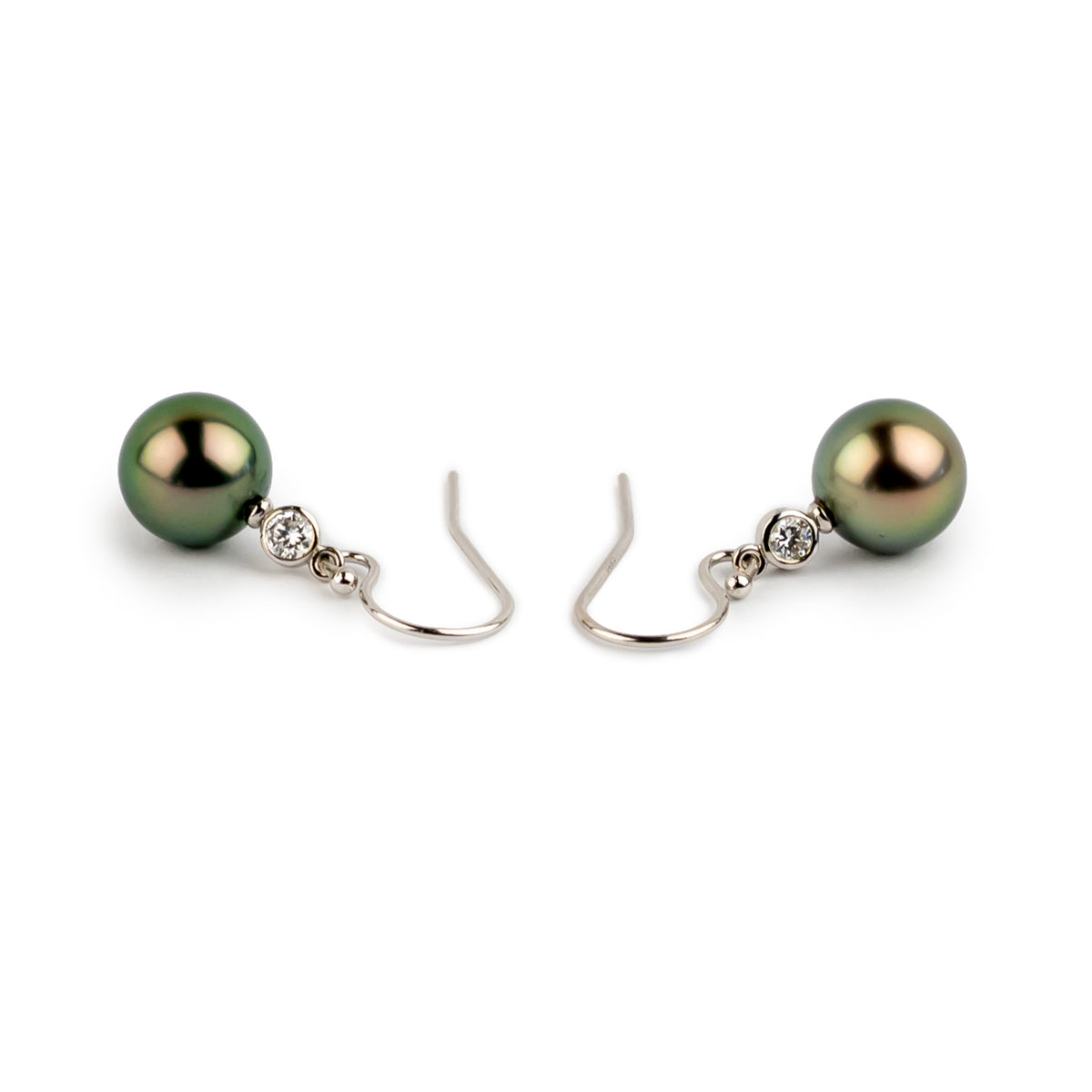 Tahitian Pearl & Diamond Aurora French Hook Earrings on 14K White Gold