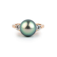 Tahitian Pearl & Diamond Bisou Ring on 14K Rose Gold
