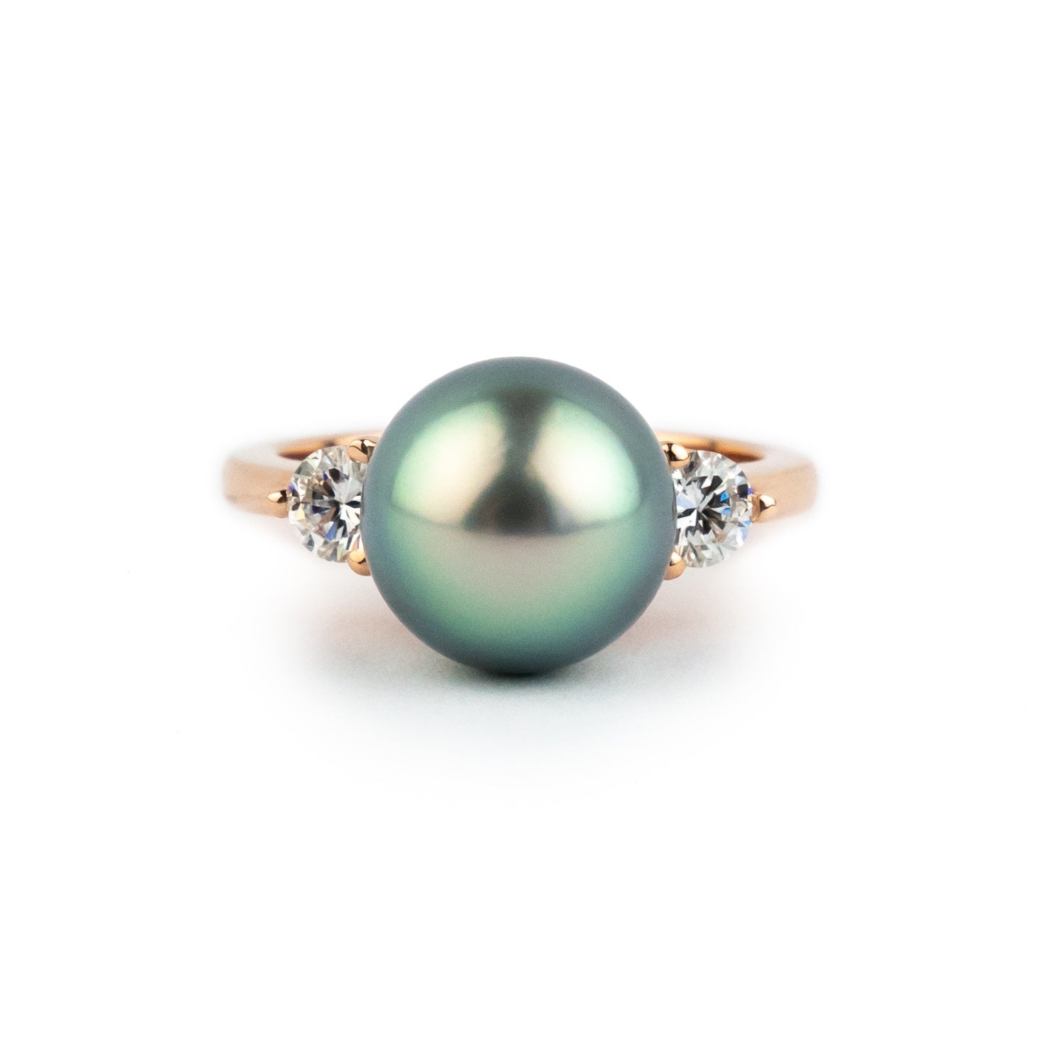 Tahitian Pearl & Diamond Bisou Ring on 14K Rose Gold