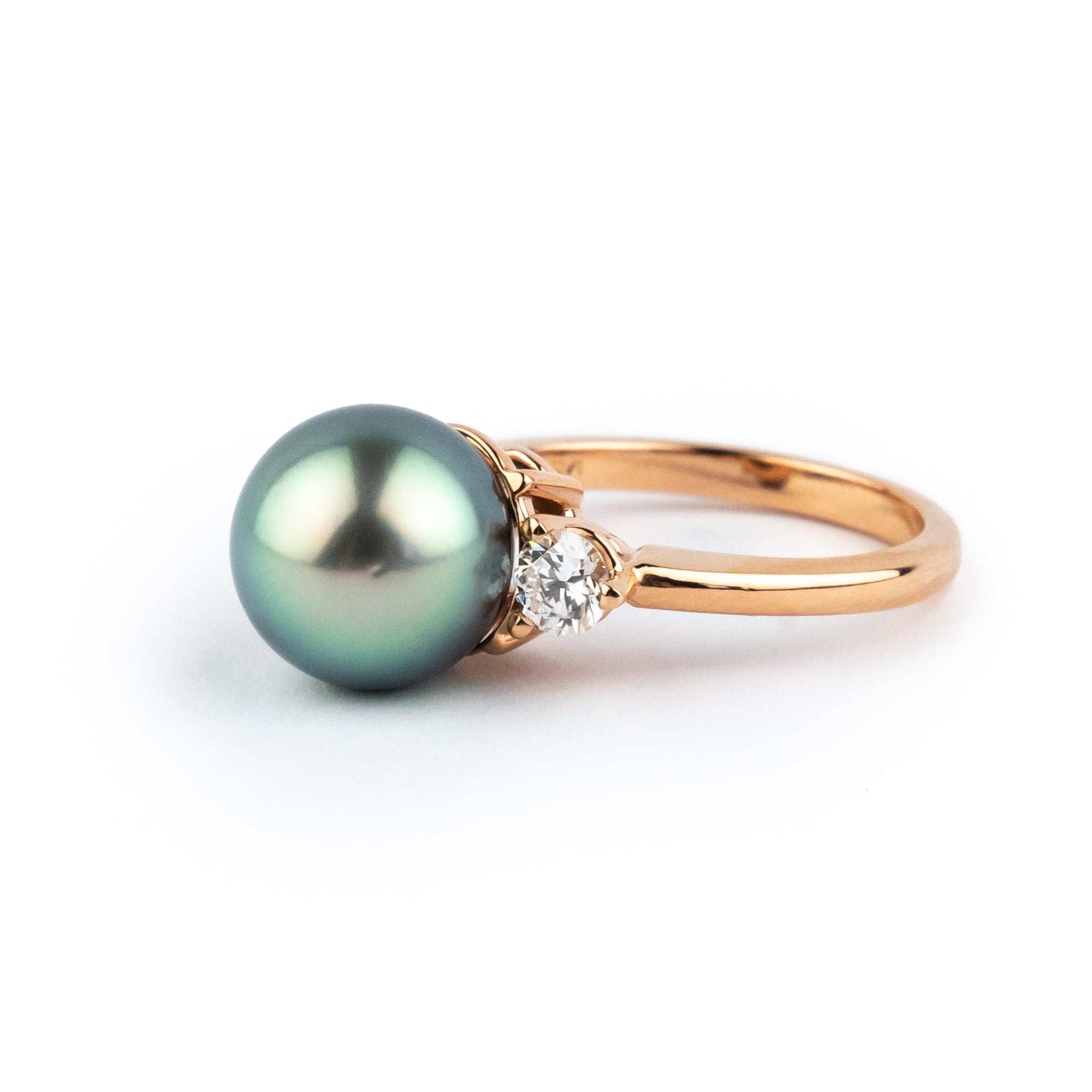 Tahitian Pearl & Diamond Bisou Ring on 14K Rose Gold