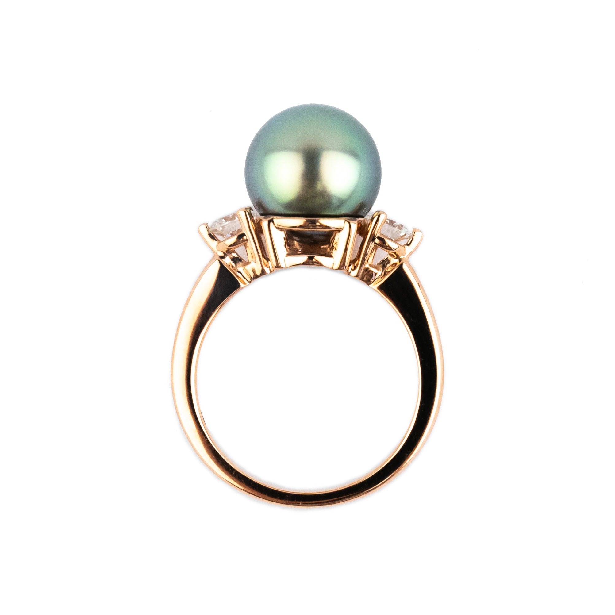 Tahitian Pearl & Diamond Bisou Ring on 14K Rose Gold