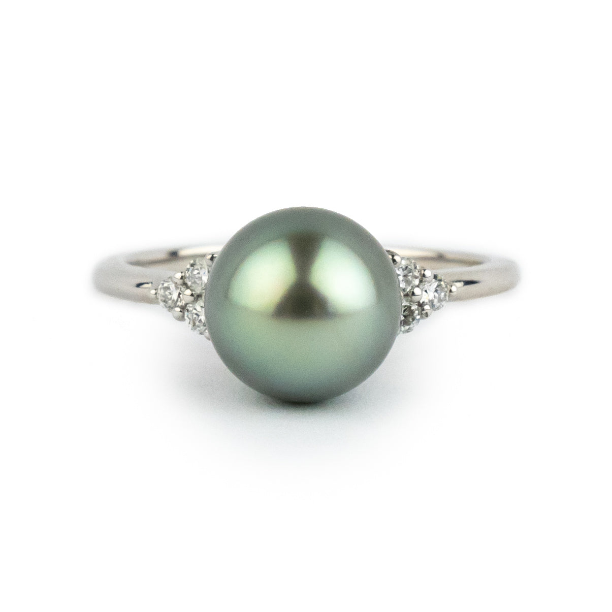 Tahitian Pearl & Diamond Toru Ring on 14K White Gold