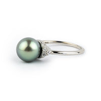 Tahitian Pearl & Diamond Toru Ring on 14K White Gold