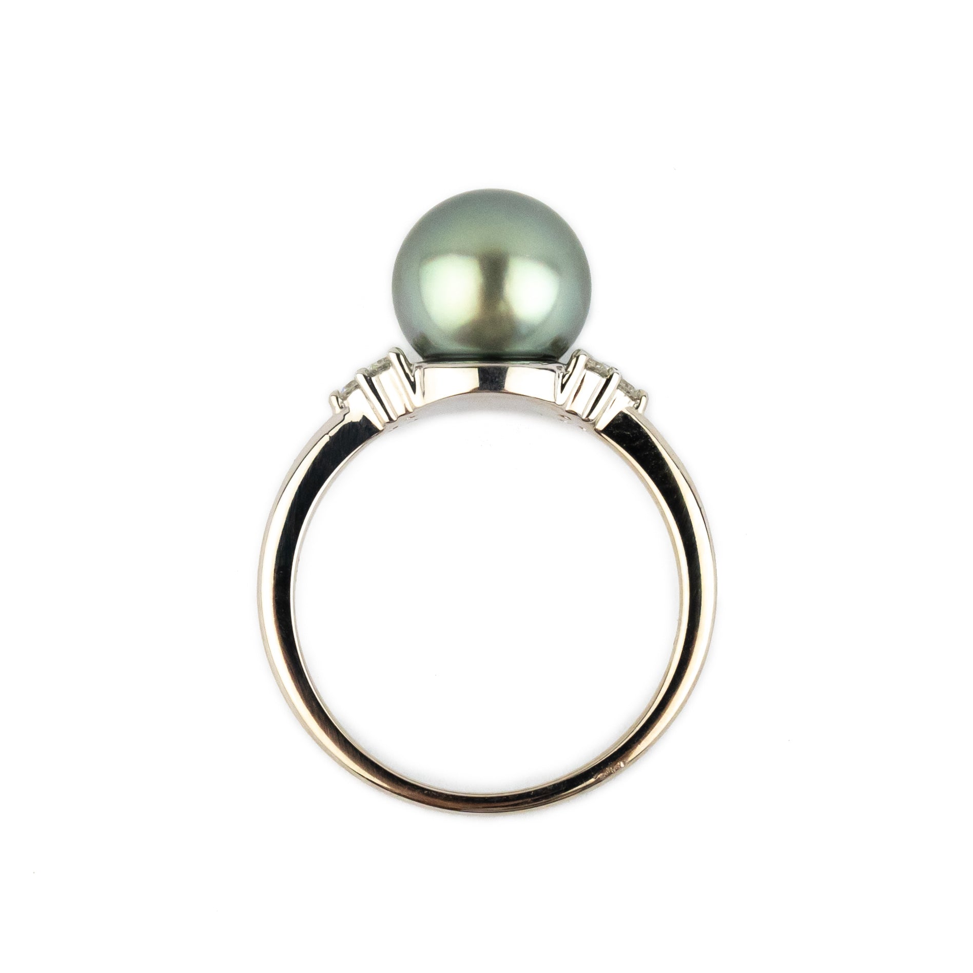 Tahitian Pearl & Diamond Toru Ring on 14K White Gold