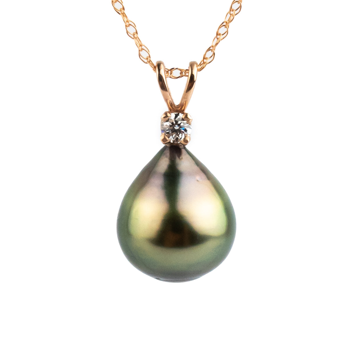 Tahitian Pearl & Diamond Coppery Green Étoile Necklace on 10K Rose Gold