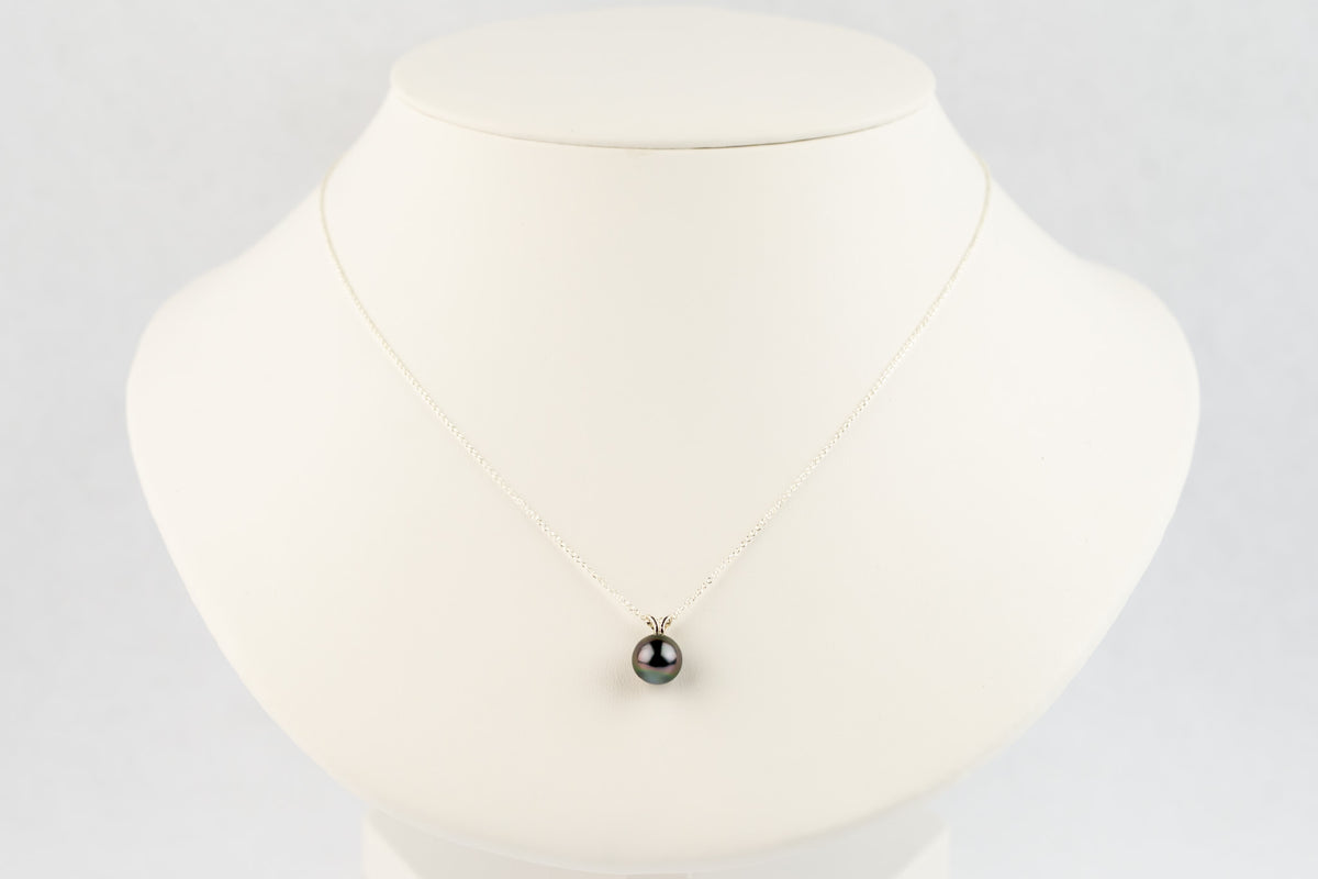 Deep Plum 9mm Tahitian Pearl I'a Necklace on Sterling Silver