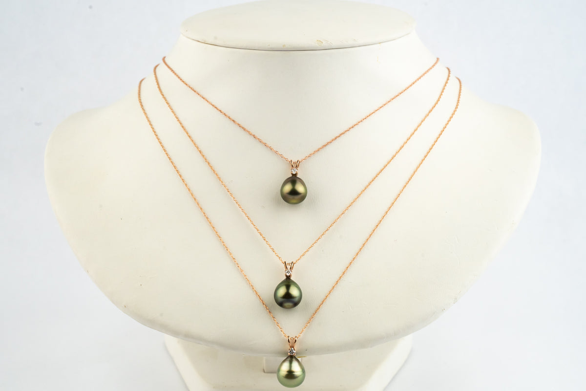 Tahitian Pearl & Diamond Coppery Green Étoile Necklace on 10K Rose Gold