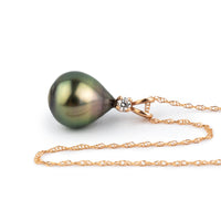 Tahitian Pearl & Diamond Coppery Green Étoile Necklace on 10K Rose Gold