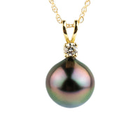 Tahitian Pearl & Diamond Vibrant Aubergine Peacock Étoile Necklace on 10K Yellow Gold