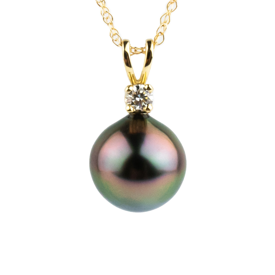 Tahitian Pearl & Diamond Vibrant Aubergine Peacock Étoile Necklace on 10K Yellow Gold