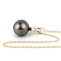 Tahitian Pearl & Diamond Vibrant Aubergine Peacock Étoile Necklace on 10K Yellow Gold