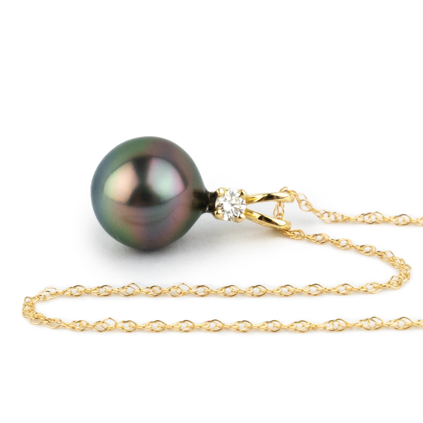 Tahitian Pearl & Diamond Vibrant Aubergine Peacock Étoile Necklace on 10K Yellow Gold