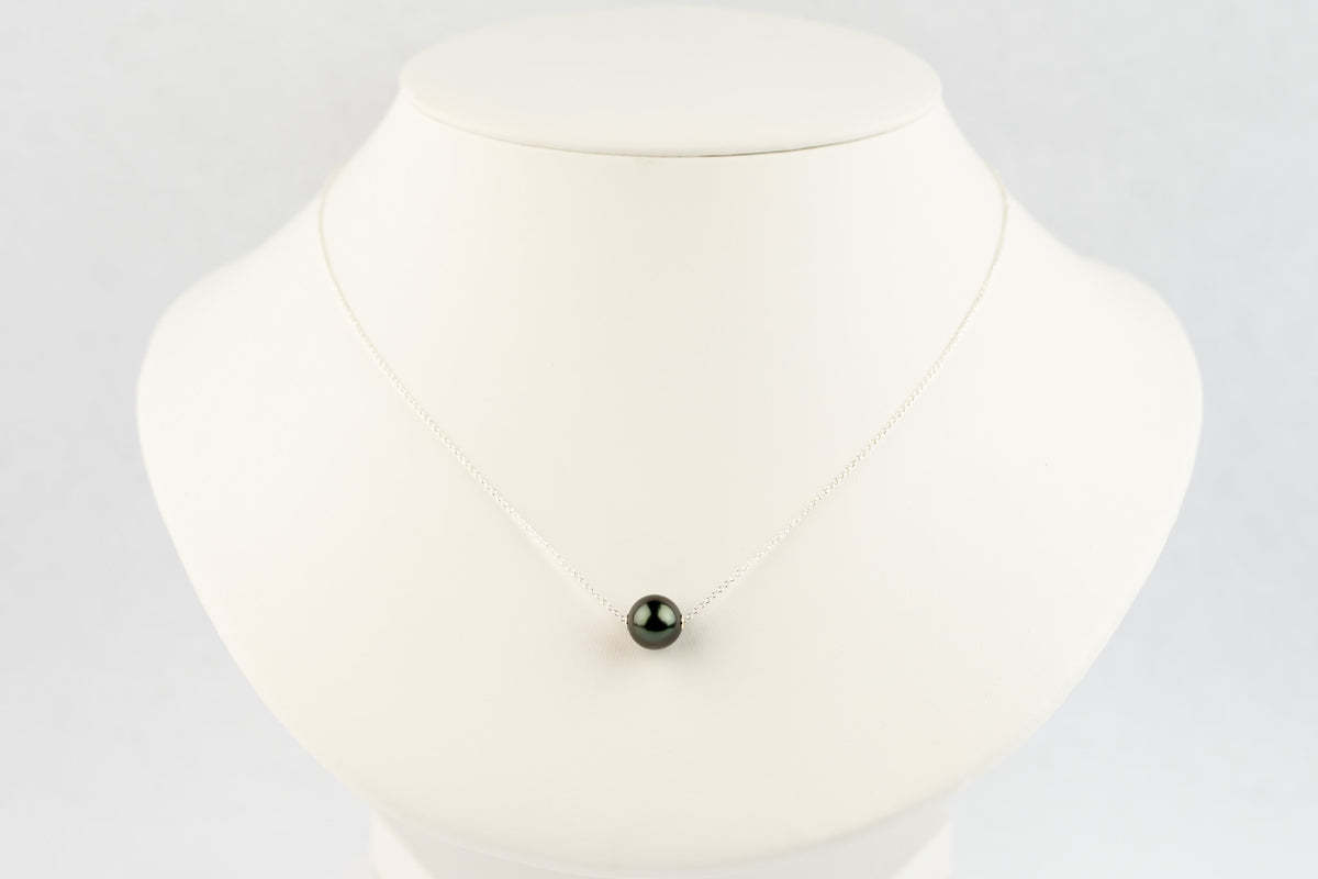 Midnight Sky 10.2mm Tahitian Pearl Solitaire Necklace on Sterling Silver