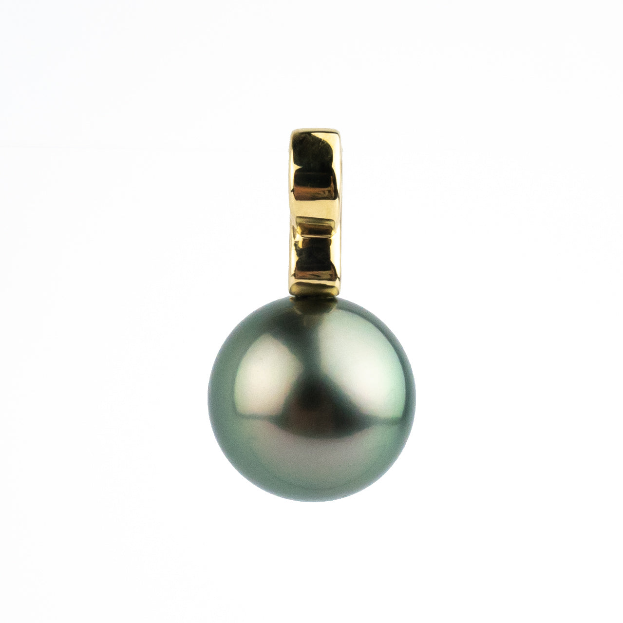 Silvery Pink-Green 10mm Tahitian Pearl Infinity Pendant on 14K Yellow Gold