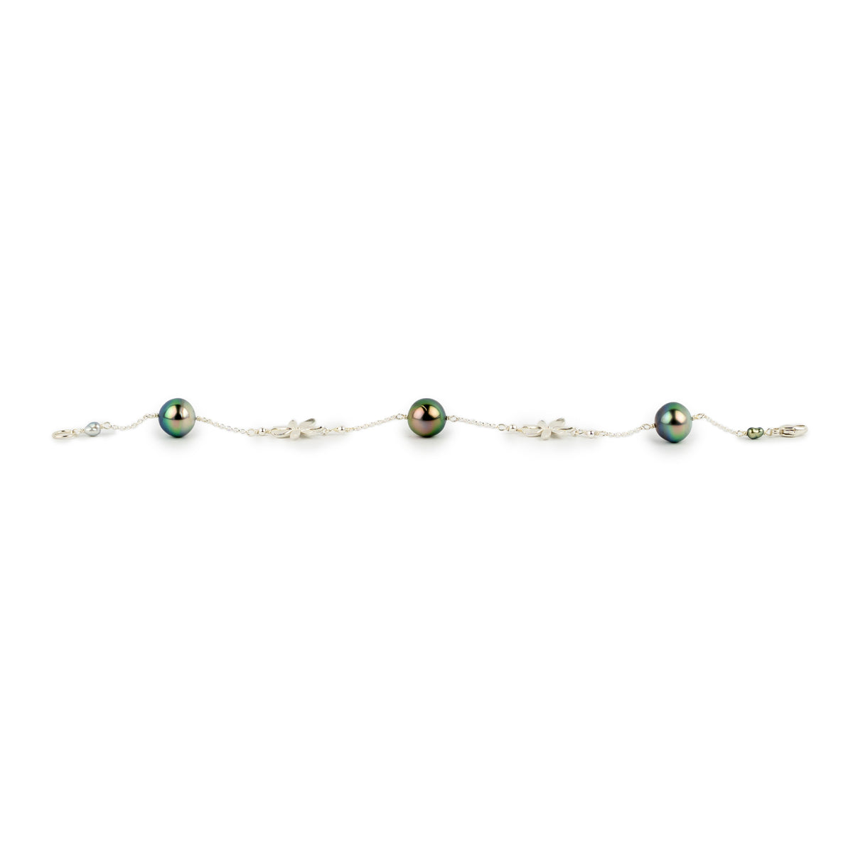 Flashy Peacock Tiaré Tahitian Pearl Tin Cup Bracelet on Sterling Silver