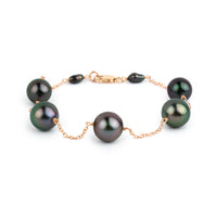 Flashy Purple Green Tahitian Pearl Tin Cup Bracelet on 14K Rose Gold