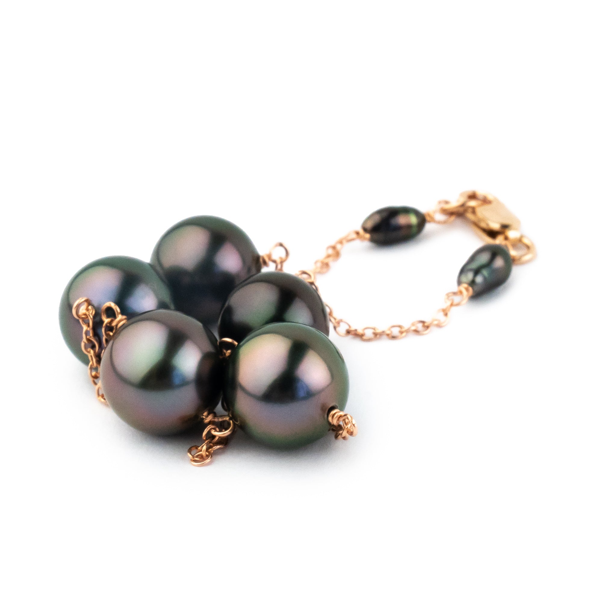 Flashy Purple Green Tahitian Pearl Tin Cup Bracelet on 14K Rose Gold