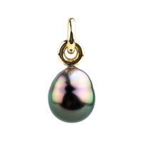 Flashy Plum Peacock Baroque 10.2mm Tahitian Pearl Rava Pendant on 14K Yellow Gold