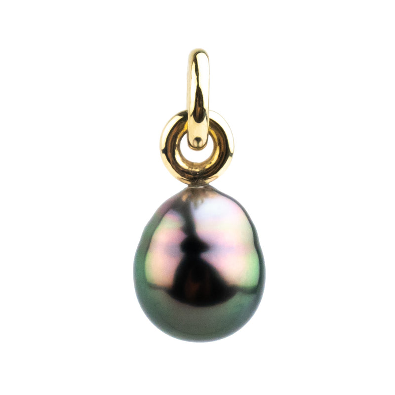 Flashy Plum Peacock Baroque 10.2mm Tahitian Pearl Rava Pendant on 14K Yellow Gold