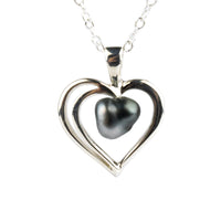 Silver Heart Tahitian Keshi Pearl Necklace