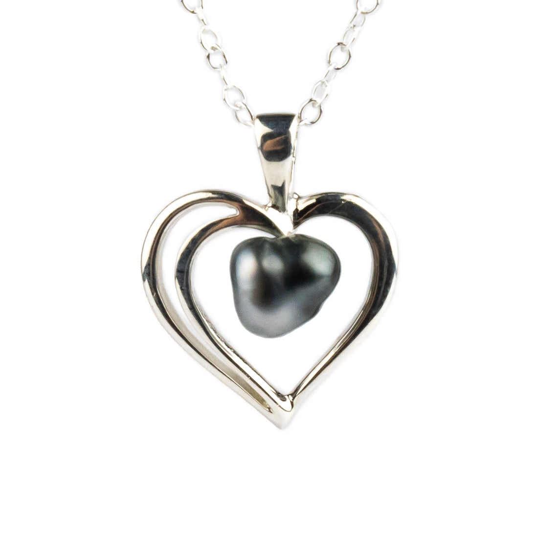 Silver Heart Tahitian Keshi Pearl Necklace