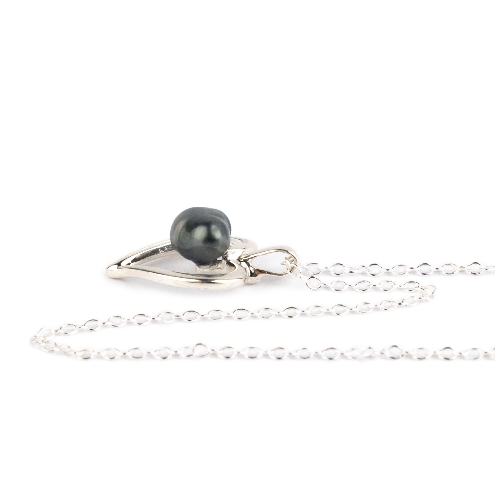 Silver Heart Tahitian Keshi Pearl Necklace