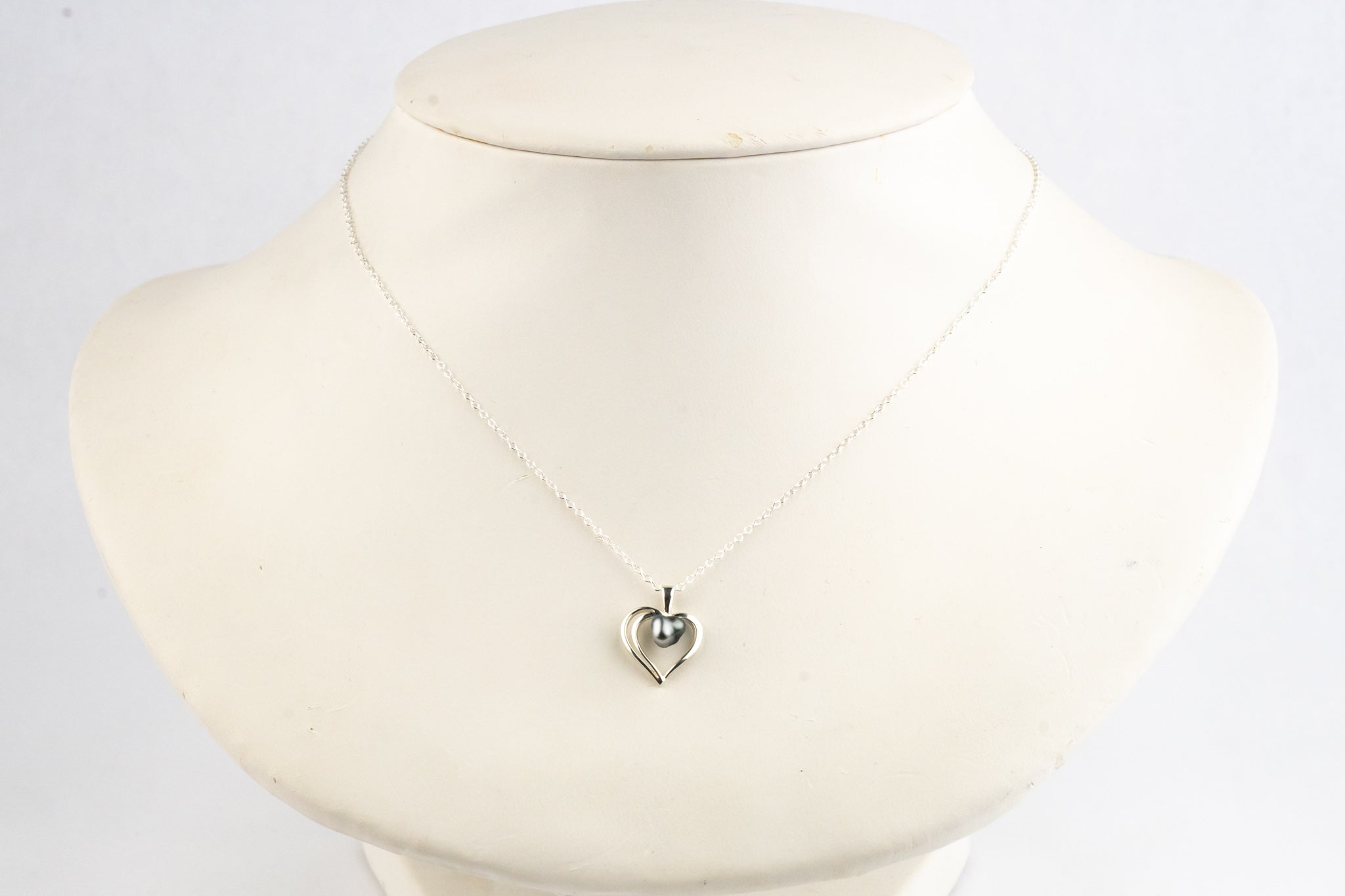 Silver Heart Tahitian Keshi Pearl Necklace