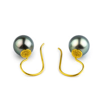 18K Bali Blue Green Tahitian Pearl Hook Earrings