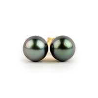 Lavender Green 7.6-8.7mm Tahitian Pearl Stud Earrings
