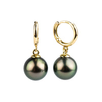 Rosy Pink Green Tahitian Pearl Huggie Hoop Earrings