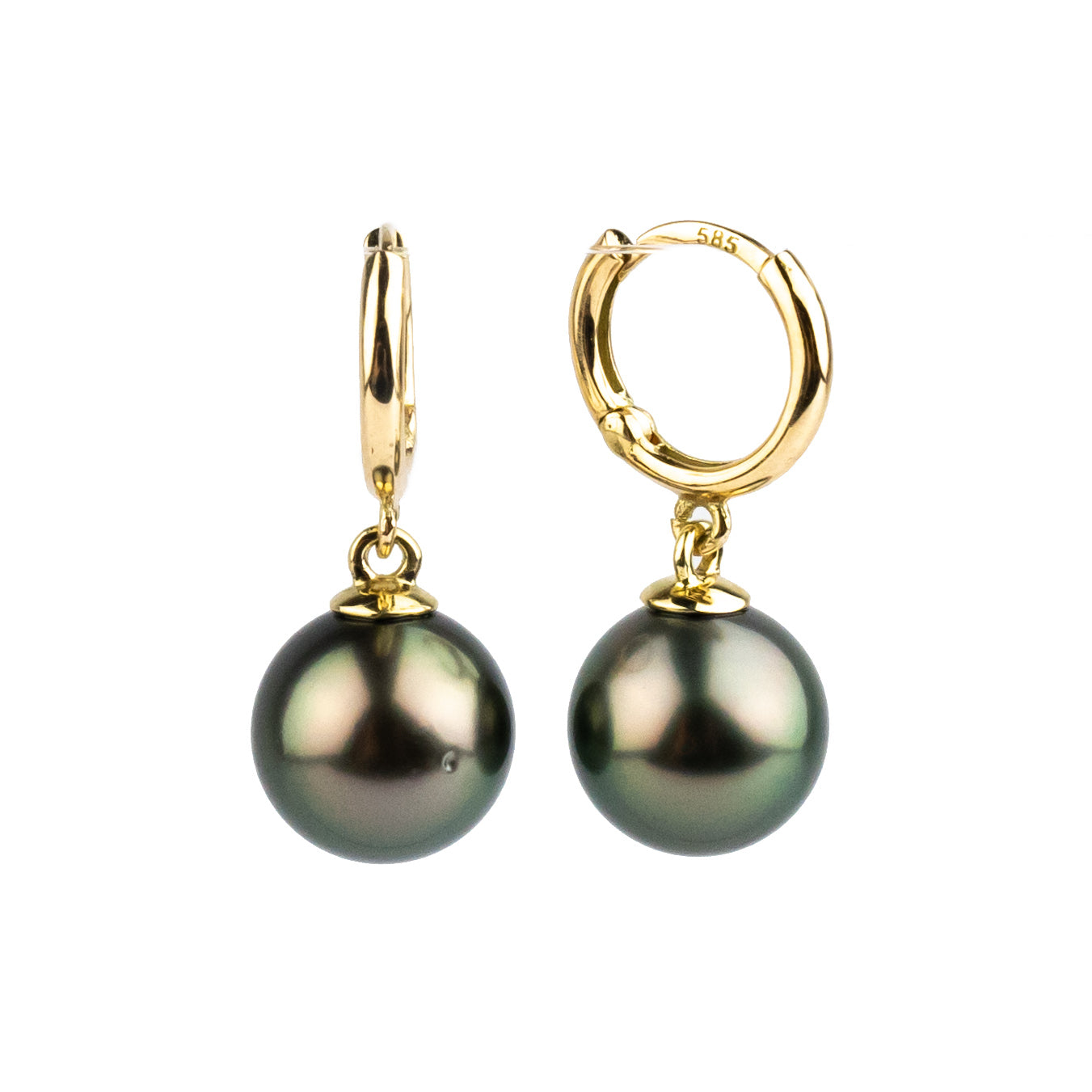 Rosy Pink Green Tahitian Pearl Huggie Hoop Earrings