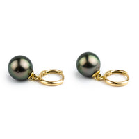 Rosy Pink Green Tahitian Pearl Huggie Hoop Earrings