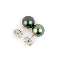 Indigo & Seafoam 10mm Tahitian Pearl Statement Stud Earrings