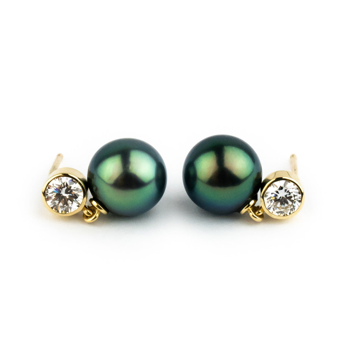Tahitian Pearl & Diamond Nova Earrings on 14K Yellow Gold