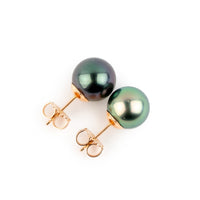 Indigo & Seafoam 10mm Tahitian Pearl Statement Stud Earrings